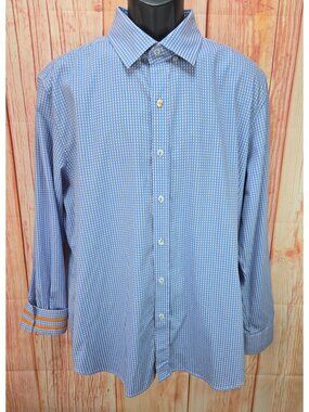Robert Graham Mens Tailored Fit Blue Check Shirt XXL Contrast Trim